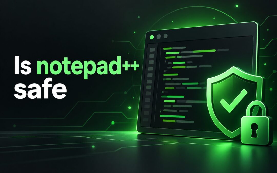 Notepad++ logo on a dark code editor interface