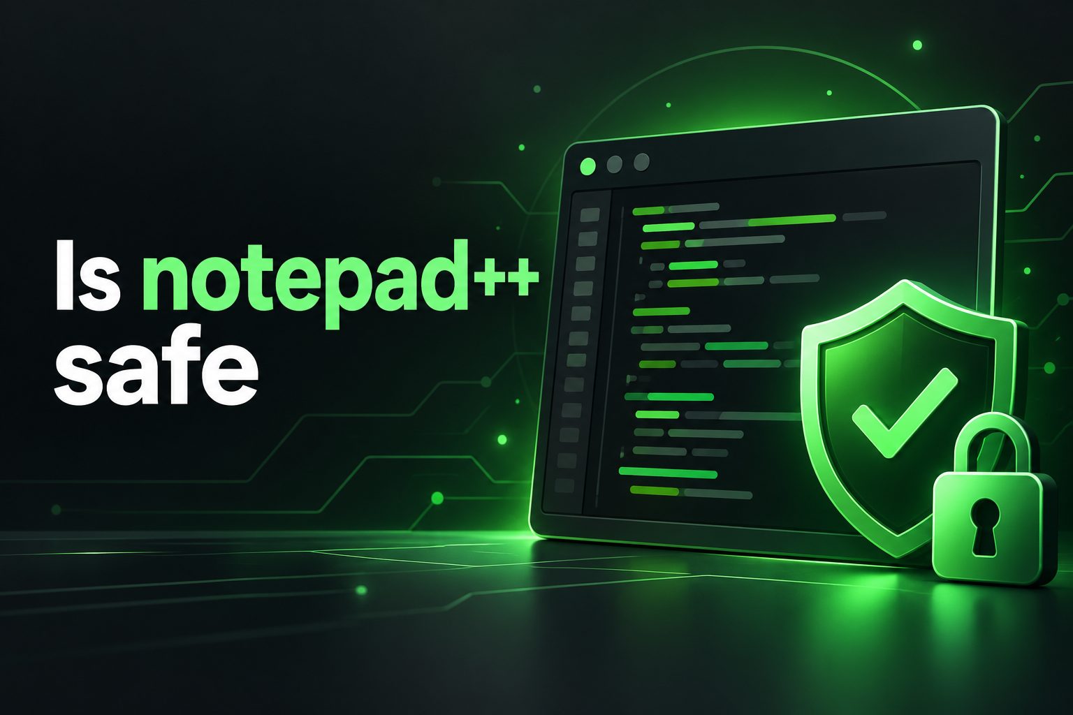 Notepad++ logo on a dark code editor interface